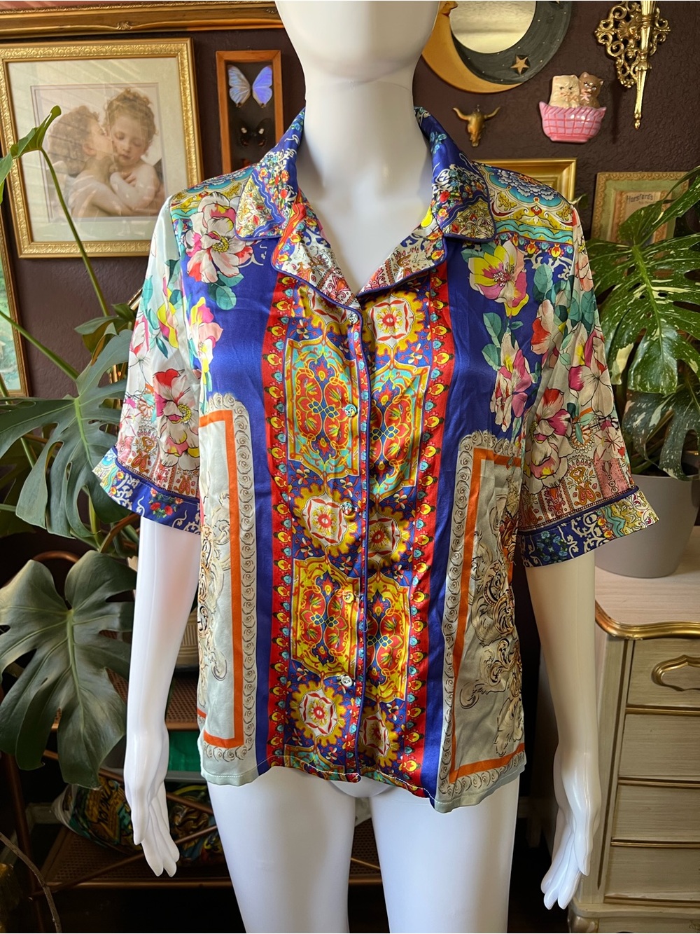 Johnny Was Silk Button Down Blouse XS